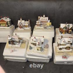 Thomas Kinkade North Pole Village Collection Lot Of 7 Working Santa