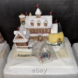 Thomas Kinkade North Pole Village Collection Lot Of 7 Working Santa