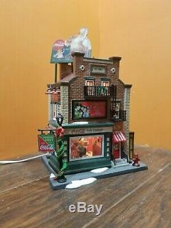 VIDEO! Dept 56 Coca Cola Soda Fountain Malt Shop Sliding Hill Christmas Village