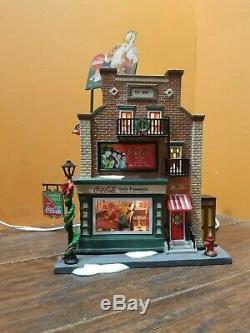 VIDEO! Dept 56 Coca Cola Soda Fountain Malt Shop Sliding Hill Christmas Village