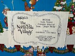 Very Rare HTF Enesco The North Pole Village Ceramic Train Depot Musical w Light