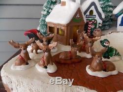 Vintage Ceramic North Pole Christmas Village Set Hand Painted 3 Light Base