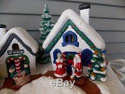 Vintage Ceramic North Pole Christmas Village Set Hand Painted 3 Light Base